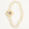 Colier Valentino Garavani Fleur Lumineuse din metal, email, perle și țesătură
