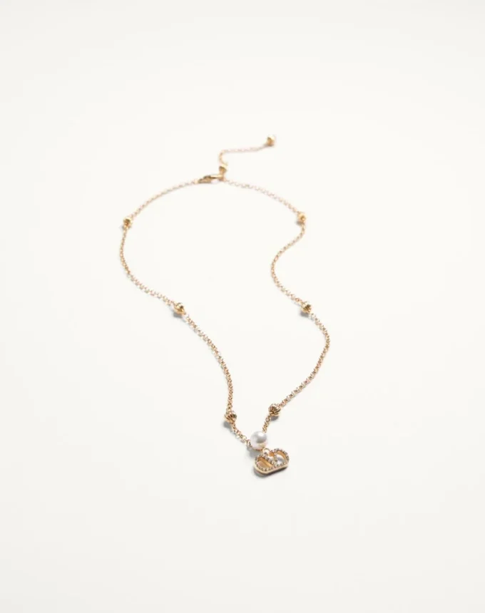 Colier VLogo Signature din metal, perle și cristale Swarovski®