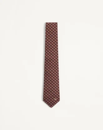 Cravată din bumbac jacquard Valentie cu model Chamber și detaliu VLogo Signature