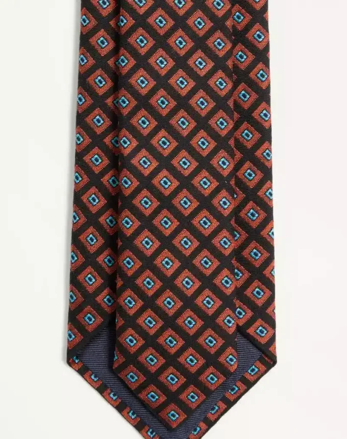 Cravată din bumbac jacquard Valentie cu model Chamber și detaliu VLogo Signature Cravată din bumbac jacquard Valentie cu model Chamber și detaliu VLogo Signature