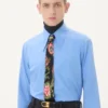 Cravată din mătase cu model floral din hârtie