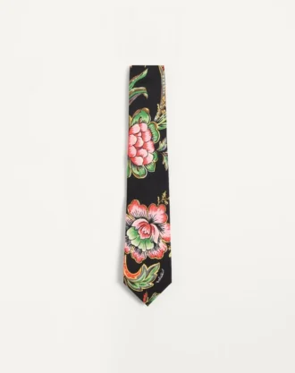 Cravată din mătase cu model floral din hârtie