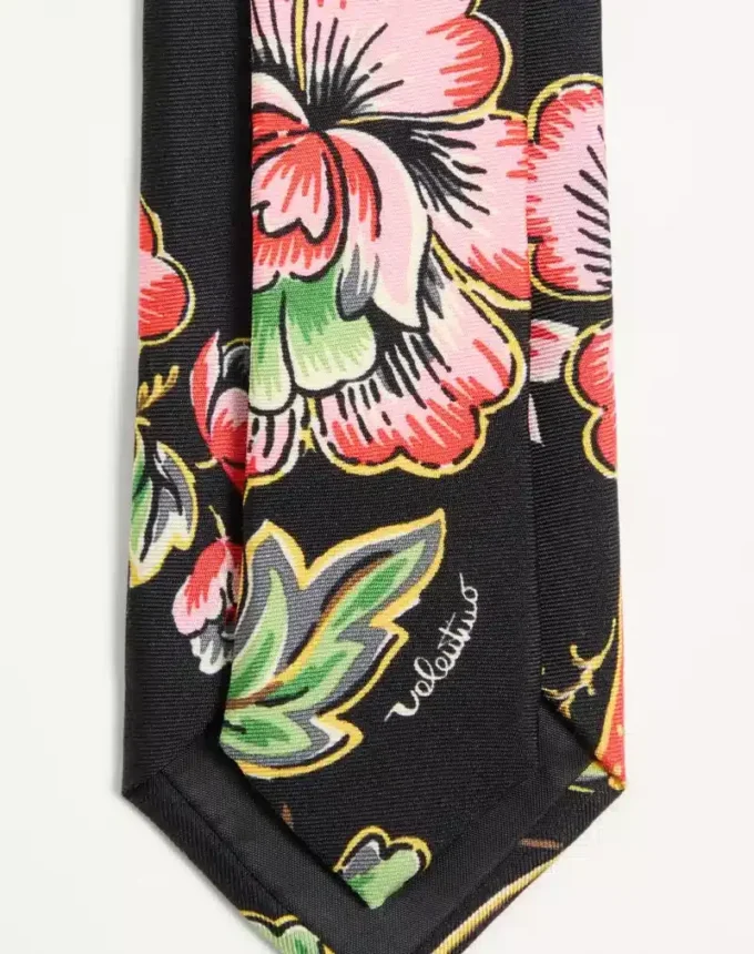 Cravată din mătase cu model floral din hârtie