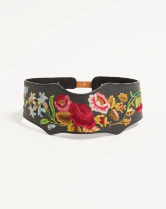 Curea din piele cu broderie cu motiv floral 95 mm