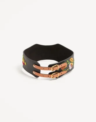 Curea din piele cu broderie cu motiv floral 95 mm