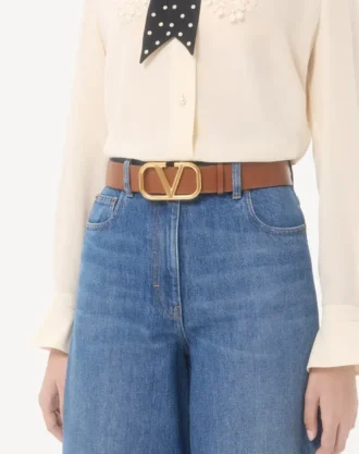 Curea reversibilă cu logo Vlogo din piele de vițel lucioasă 40 mm
