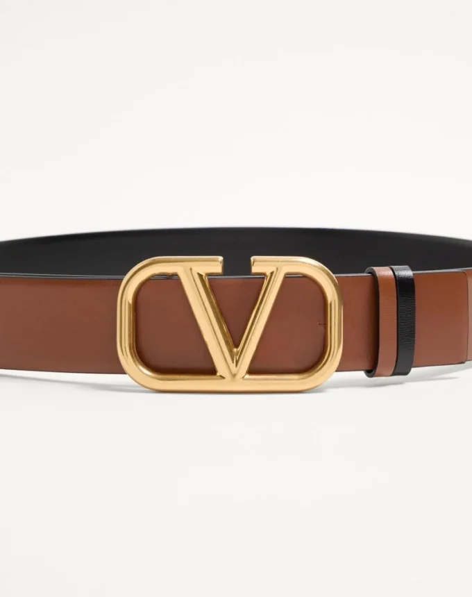 Curea reversibilă cu logo Vlogo din piele de vițel lucioasă 40 mm