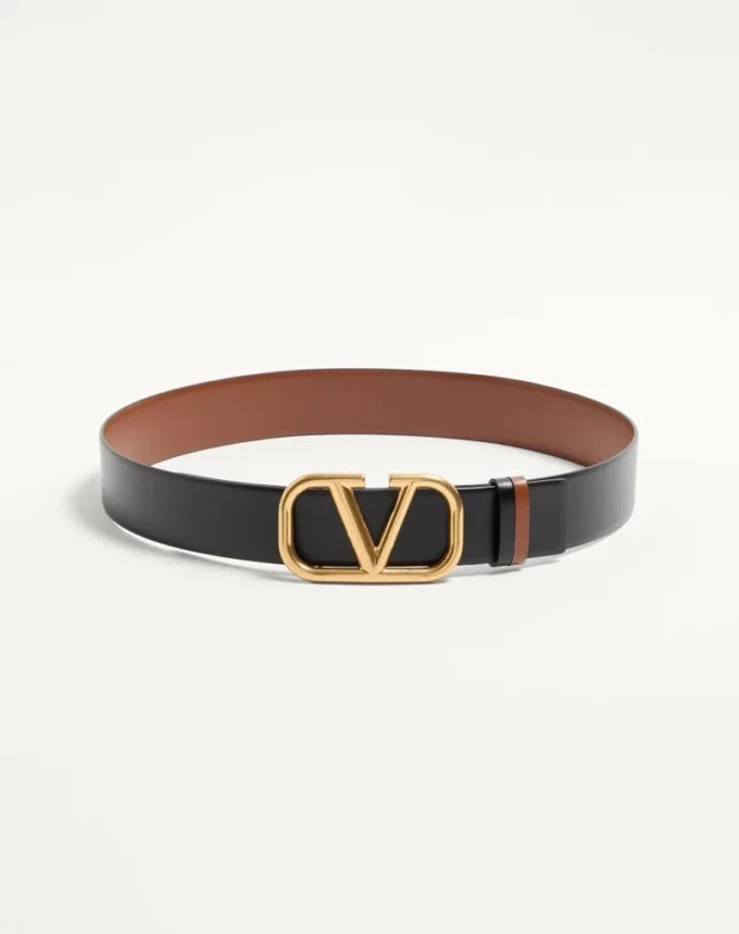 Curea reversibilă cu logo Vlogo din piele de vițel lucioasă 40 mm