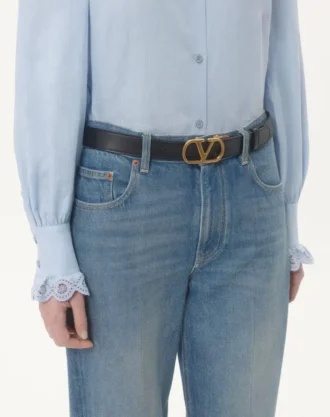 Curea reversibilă din piele de vițel lucioasă VLogo Signature – 30 mm / 1,2 in.