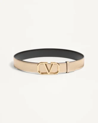 Curea reversibilă Vlogo Signature din piele de vițel metalică și lucioasă, 30 mm