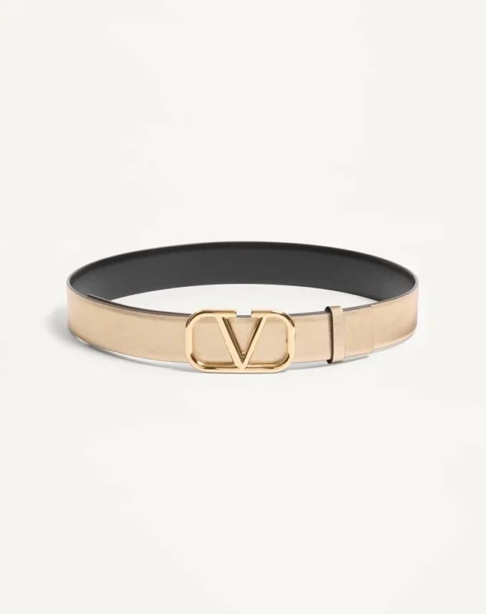 Curea reversibilă Vlogo Signature din piele de vițel metalică și lucioasă, 30 mm