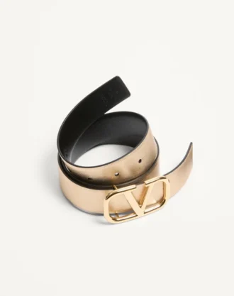 Curea reversibilă Vlogo Signature din piele de vițel metalică și lucioasă, 30 mm