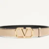 Curea reversibilă Vlogo Signature din piele de vițel metalică și lucioasă, 30 mm