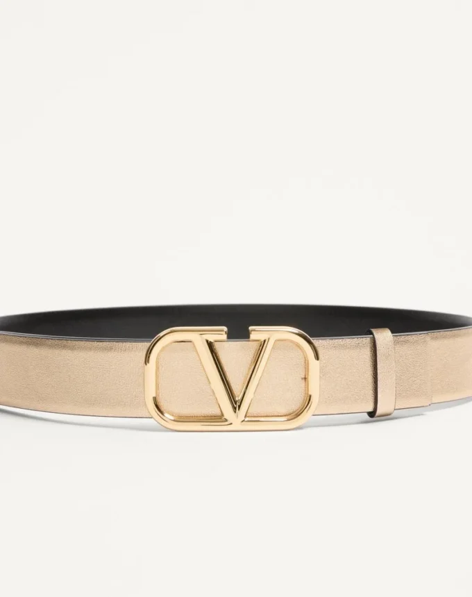 Curea reversibilă Vlogo Signature din piele de vițel metalică și lucioasă, 30 mm