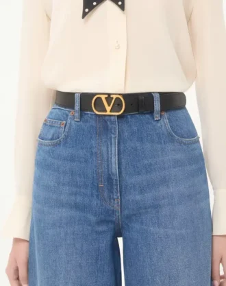 Curea Vlogo Signature din piele de vițel lucioasă 30 mm