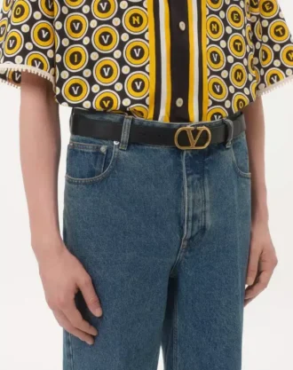 Curea Vlogo Signature din piele de vițel lucioasă 30 mm