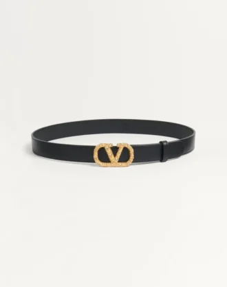 Curea Vlogo Signature din piele de vițel lucioasă cu cristale 30 mm