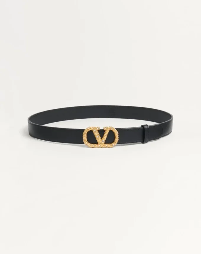 Curea Vlogo Signature din piele de vițel lucioasă cu cristale 30 mm Curea Vlogo Signature din piele de vițel lucioasă cu cristale 30 mm