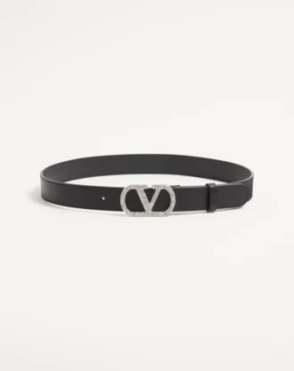 Curea VLogo Signature din piele de vițel lucioasă cu cristale 30 mm