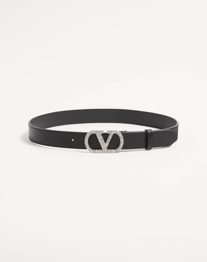 Curea VLogo Signature din piele de vițel lucioasă cu cristale 30 mm