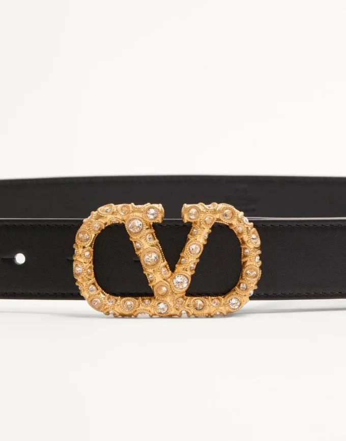 Curea Vlogo Signature din piele de vițel lucioasă cu cristale 30 mm Curea Vlogo Signature din piele de vițel lucioasă cu cristale 30 mm