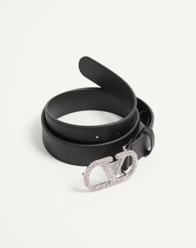 Curea VLogo Signature din piele de vițel lucioasă cu cristale 30 mm