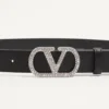 Curea VLogo Signature din piele de vițel lucioasă cu cristale 30 mm
