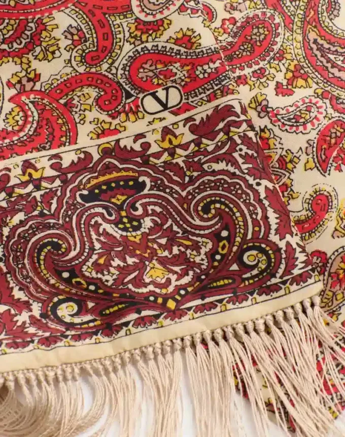 Eșarfă bandeau din mătase Voyage Imaginaire cu franjuri