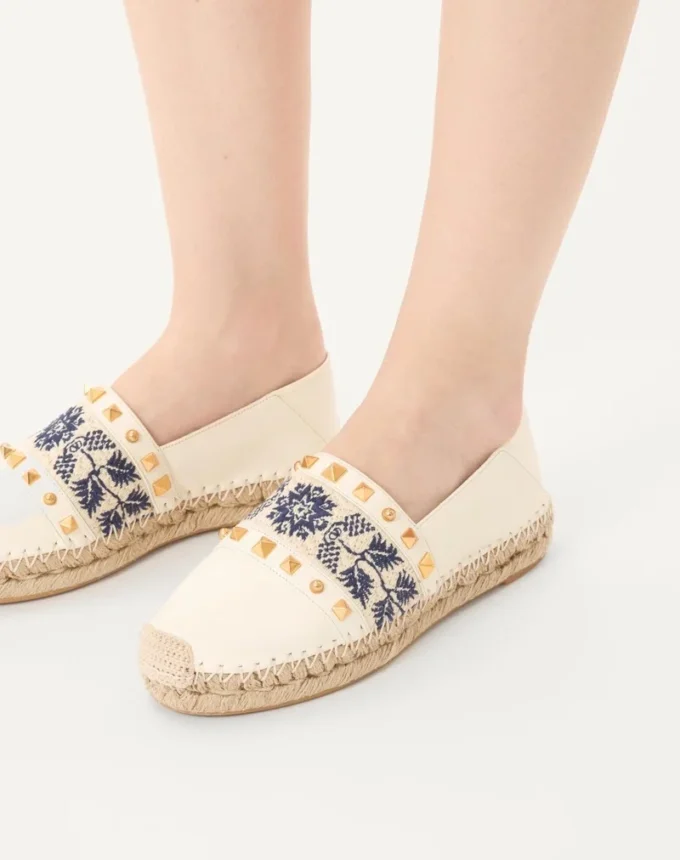 Espadrile din piele nappa cu broderie în formă de strugure 20 mm Espadrile din piele nappa cu broderie în formă de strugure 20 mm