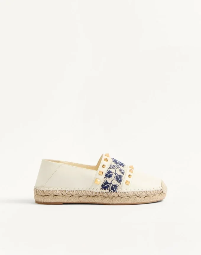 Espadrile din piele nappa cu broderie în formă de strugure 20 mm Espadrile din piele nappa cu broderie în formă de strugure 20 mm
