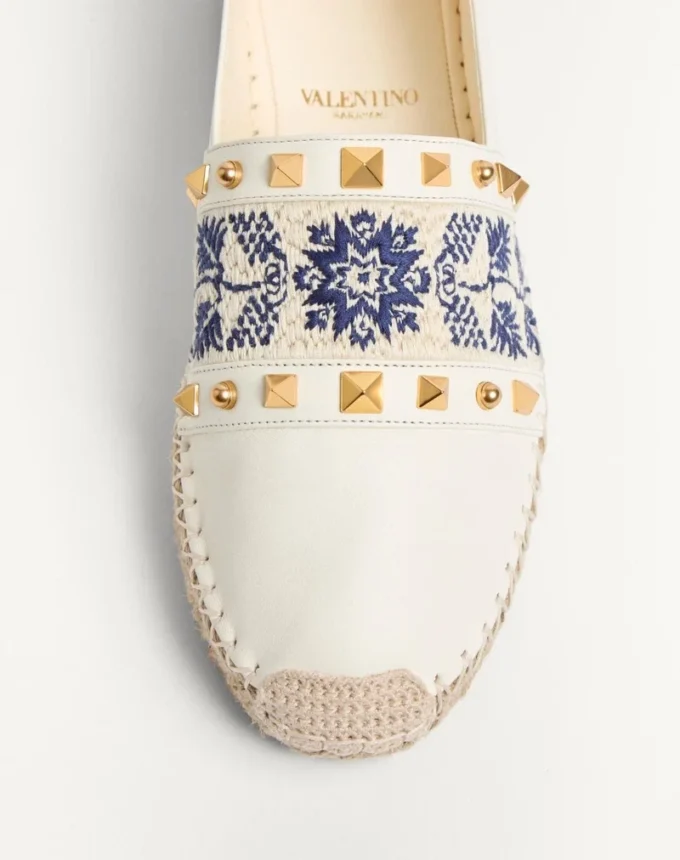 Espadrile din piele nappa cu broderie în formă de strugure 20 mm Espadrile din piele nappa cu broderie în formă de strugure 20 mm