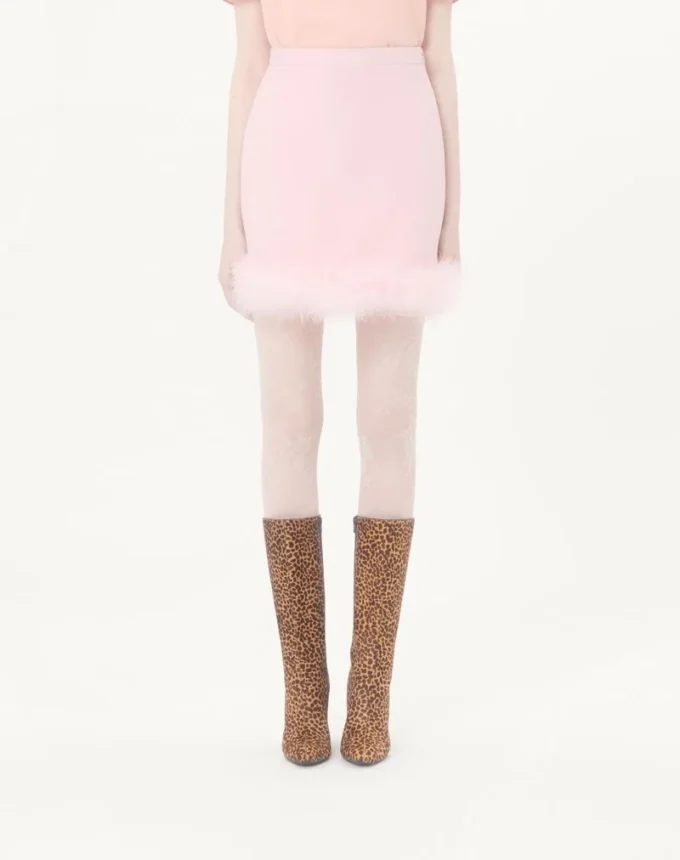 Fustă scurtă din crep couture cu pene Fustă scurtă din crep couture cu pene