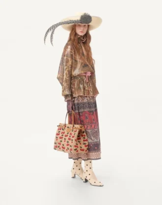 Geantă de cumpărături medie Valentino Garavani Antibes din rafie jacquard cu motiv Cherryfic