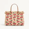 Geantă de cumpărături medie Valentino Garavani Antibes din rafie jacquard cu motiv Cherryfic Geantă de cumpărături medie Valentino Garavani Antibes din rafie jacquard cu motiv Cherryfic