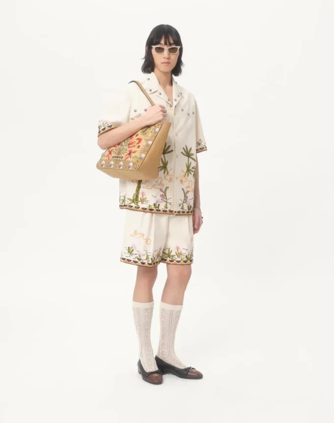 Geantă de cumpărături medie Valentino Garavani Nellcôte din țesătură jacquard Geantă de cumpărături medie Valentino Garavani Nellcôte din țesătură jacquard