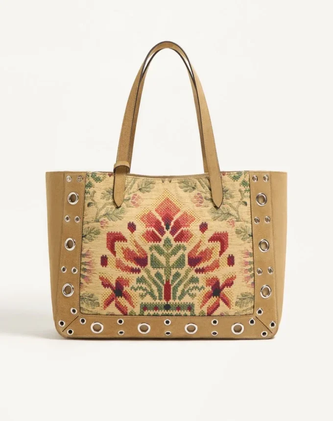 Geantă de cumpărături medie Valentino Garavani Nellcôte din țesătură jacquard Geantă de cumpărături medie Valentino Garavani Nellcôte din țesătură jacquard