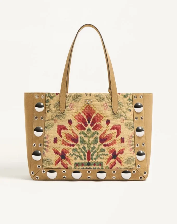 Geantă de cumpărături medie Valentino Garavani Nellcôte din țesătură jacquard Geantă de cumpărături medie Valentino Garavani Nellcôte din țesătură jacquard