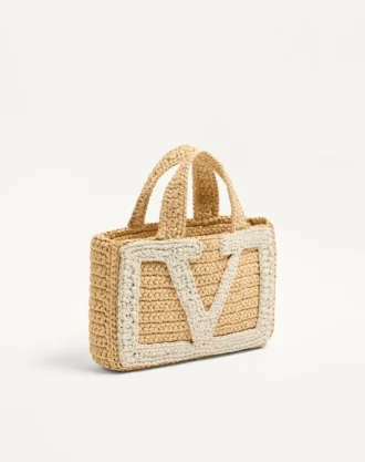 Geantă de cumpărături mică Valentino Garavani Viva Superstar din rafie