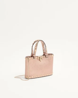 Geantă de cumpărături Rockstud Mini din piele de vițel laminată cu textură granulată