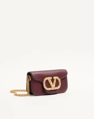 Geantă de umăr mică Valentino Garavani Locò din piele de vițel cu logo bijuterie