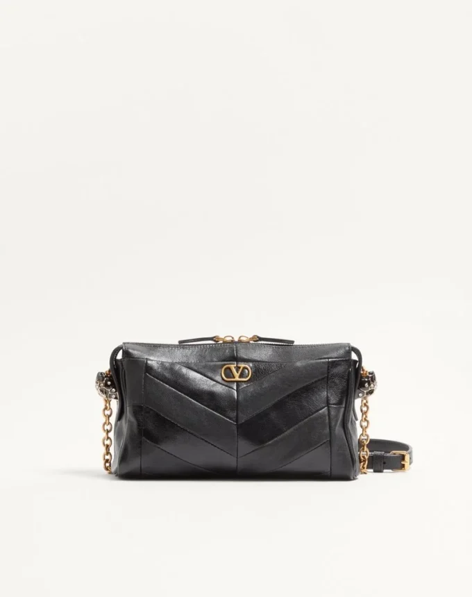 Geantă de umăr mică Valentino Garavani Panthea din piele nappa cu model chevron Geantă de umăr mică Valentino Garavani Panthea din piele nappa cu model chevron