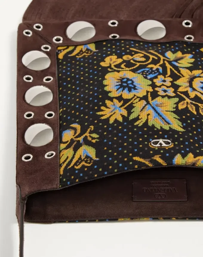 Geantă de umăr Valentino Garavani Nellcôte din țesătură jacquard cu franjuri