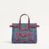 Geantă mică de cumpărături Valentino Garavani Antibes din denim cu broderie Cherryfic