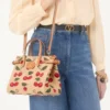 Geantă mică de cumpărături Valentino Garavani Antibes din rafie jacquard cu model Cherryfic