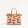 Geantă mică de cumpărături Valentino Garavani Antibes din rafie jacquard cu model Cherryfic