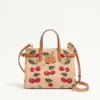 Geantă mică de cumpărături Valentino Garavani Antibes din rafie jacquard cu model Cherryfic