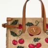 Geantă mică de cumpărături Valentino Garavani Antibes din rafie jacquard cu model Cherryfic