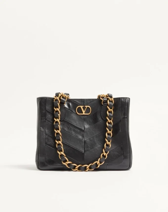 Geantă mică de cumpărături Valentino Garavani Laseine din piele nappa cu model chevron
