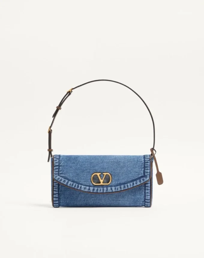 Geantă mică de umăr din denim Valentino Garavani DeVain Geantă mică de umăr din denim Valentino Garavani DeVain
