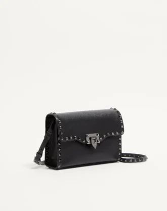 Geantă mică de umăr Rockstud din piele de vițel granulată